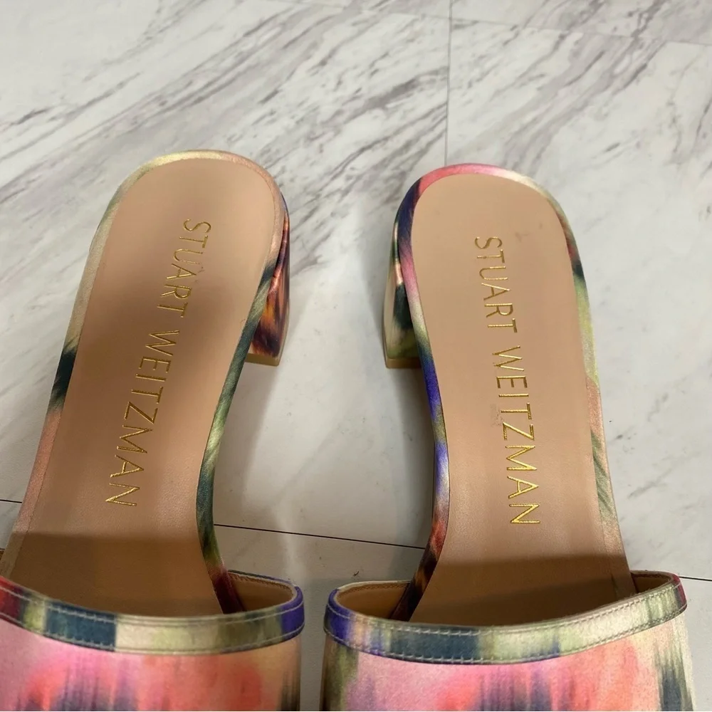 Stuart Weitzman Cayman 35 Square Toe Multicolor Block Heel Sandal 9 1/2 B - Picture 12 of 14